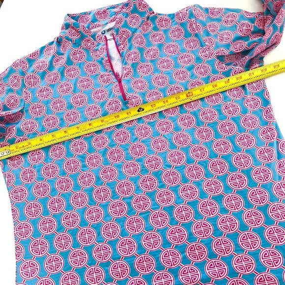 IBKUL Zip Long Sleeve Mock Neck Top Pink Blue medallion XL - Picture 7 of 10